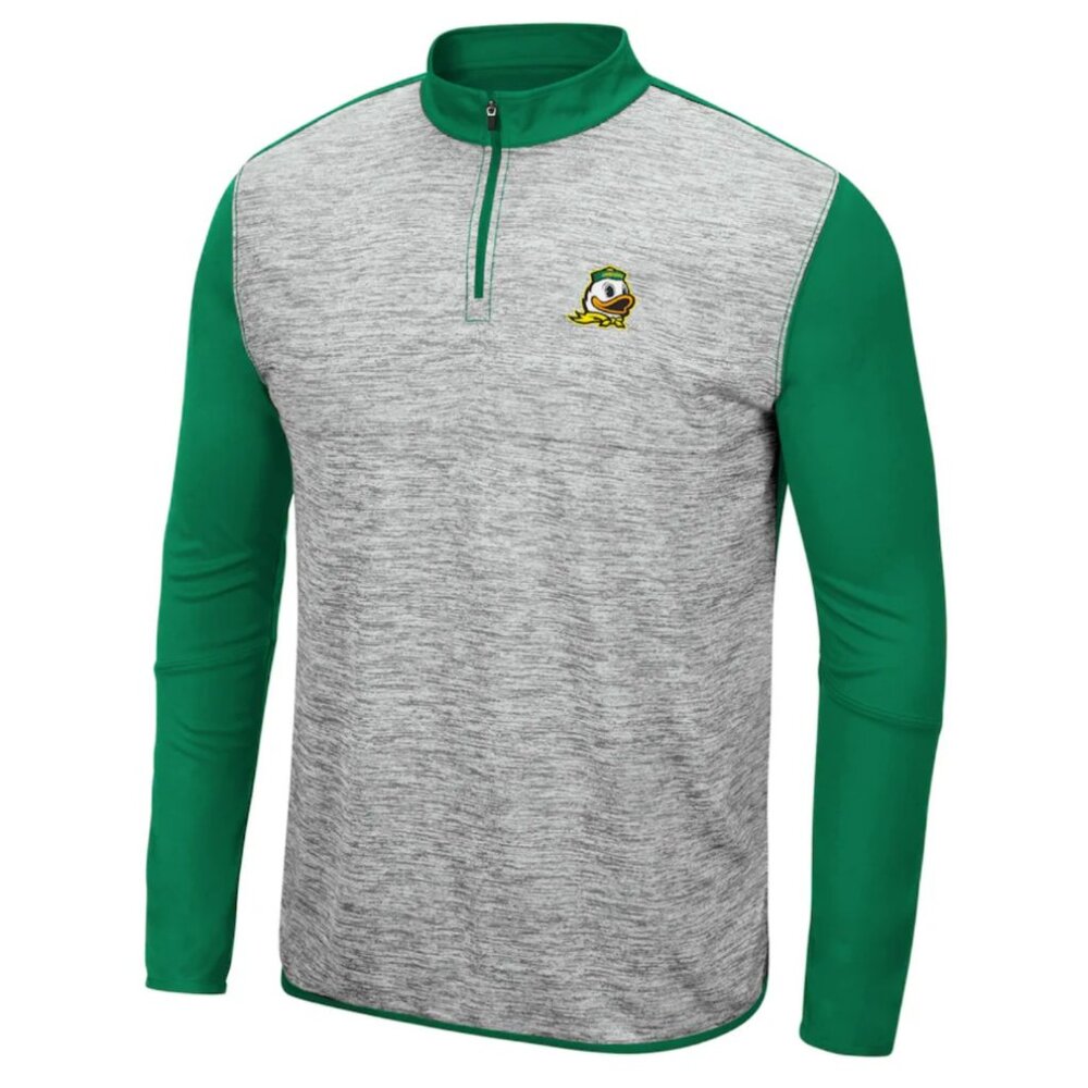 Men's Colosseum Heathered Gray/Green Oregon Ducks Prospect Quarter-Zip Jacket, S